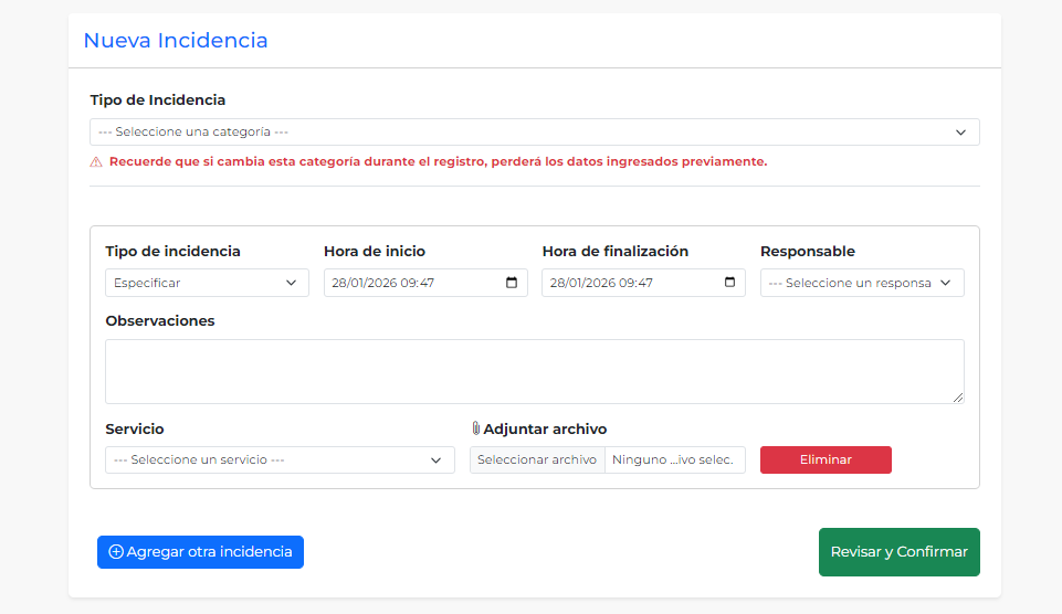 Formulario de nueva incidencia
