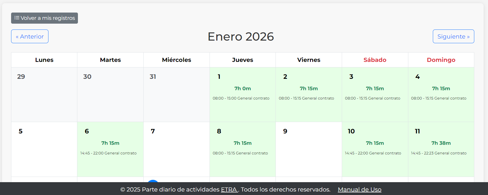 Vista de calendario